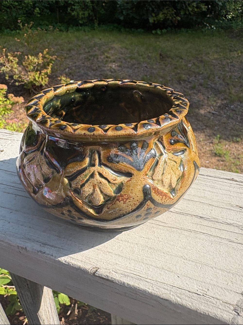 The Barn Pottery, Cape Cod- Artisan Glazed Ceramic Plant Pot in Brown&Green 2016 - Picture 5 of 9